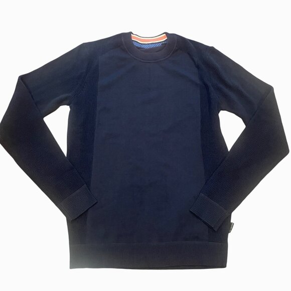 Ted Baker Men's Approx Sz 1/XS Trull Textured Sleeve Slim Fit Sweater Navy Blue - Picture 1 of 9